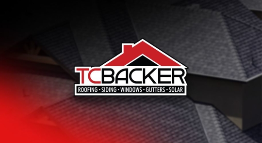 A TC Backer logo with roof background