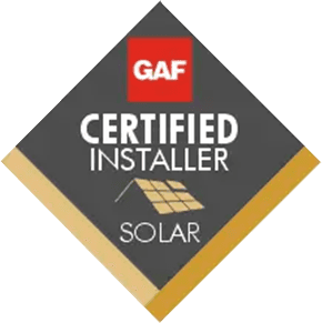 A Certified installer roof solar award and a logo of GAF