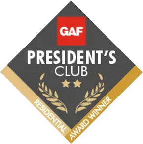 A presidents club award and a logo of GAF