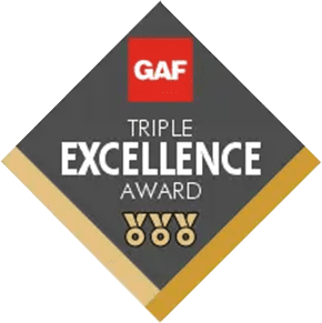 A triple excellence award and a logo of GAF