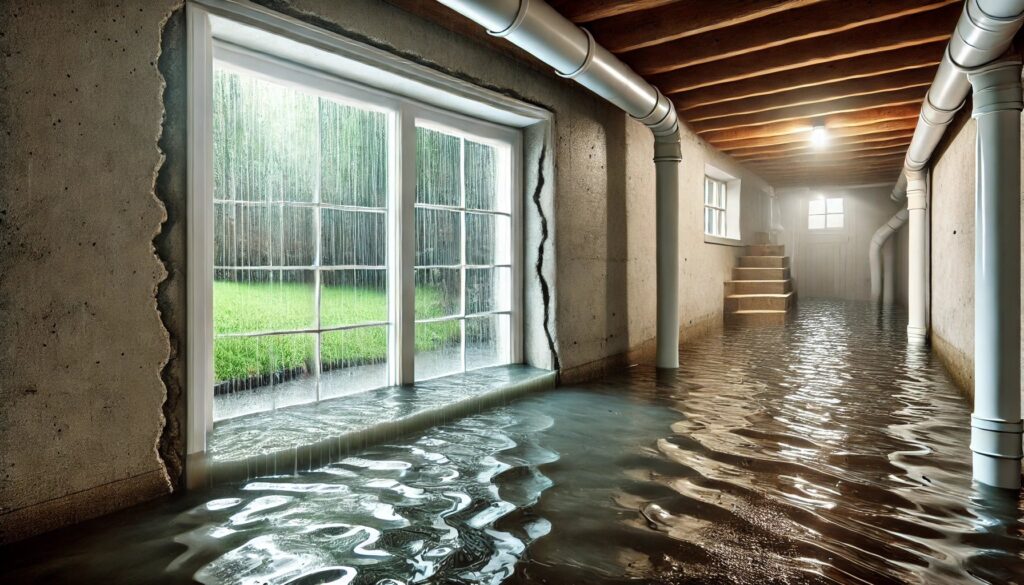 A house being flooded inside.