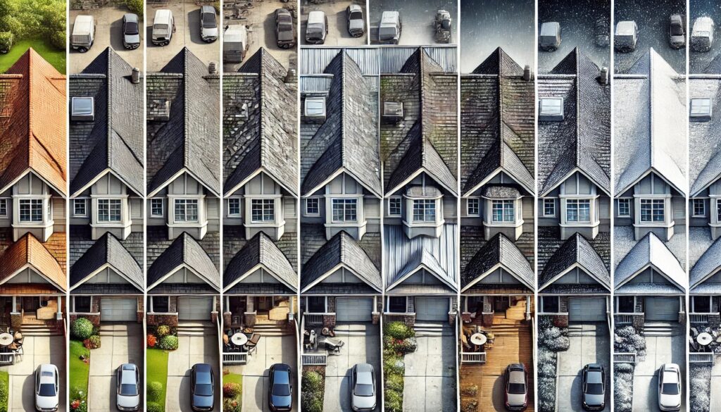 A collage photo of the same house but in different palette.