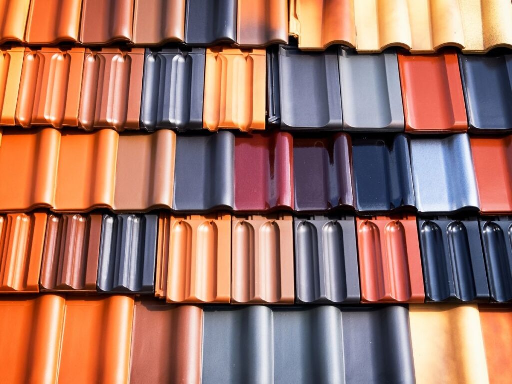 Roof shingles with different colors.