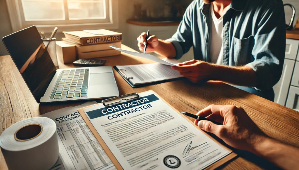 A man holding a pen and a conract.