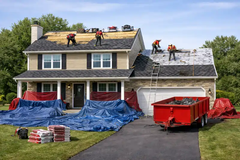 Roof replacement in progress on a Dover PA house