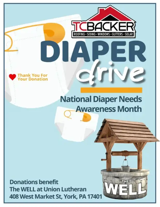 Donated diapers collected by the TC Backer Construction team for The Well at Union Lutheran in York, PA