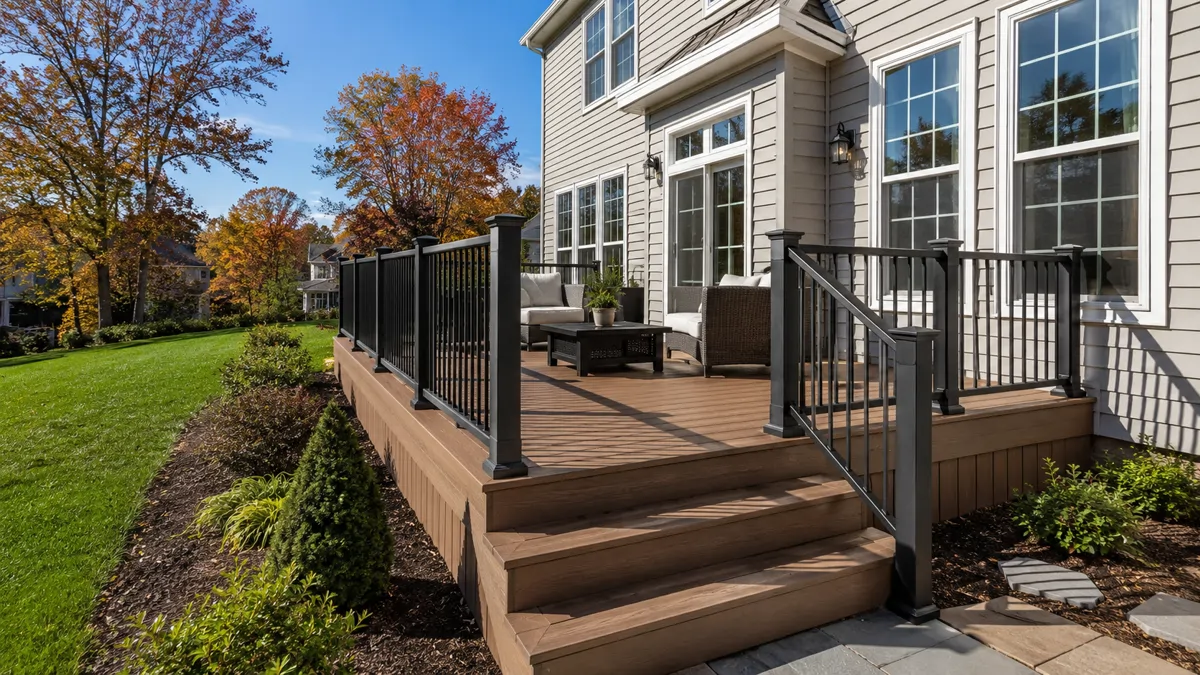 New composite deck with railing on a Pennsylvania home built by TC Backer Construction