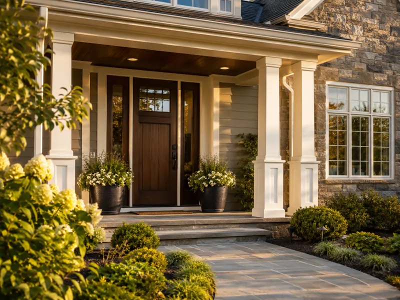Welcoming Pennsylvania home entryway with a new front door and enhanced curb appeal by TC Backer Construction