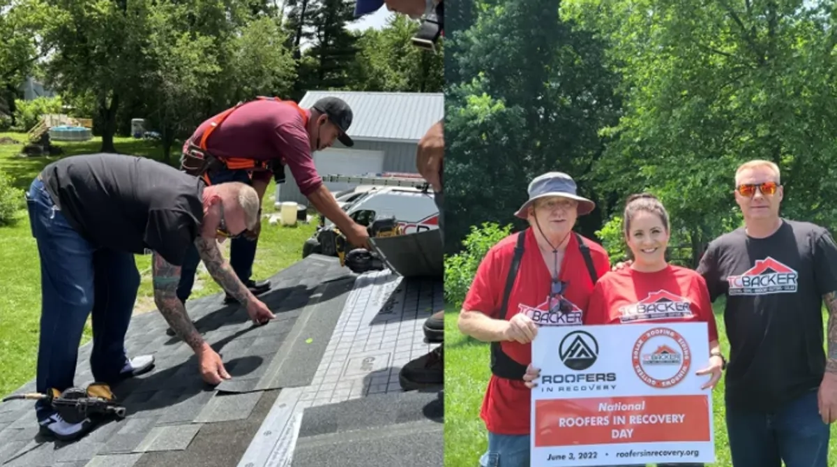 TC Backer Construction crew installing a donated roof for the annual Roofers In Recovery giveaway in York, PA