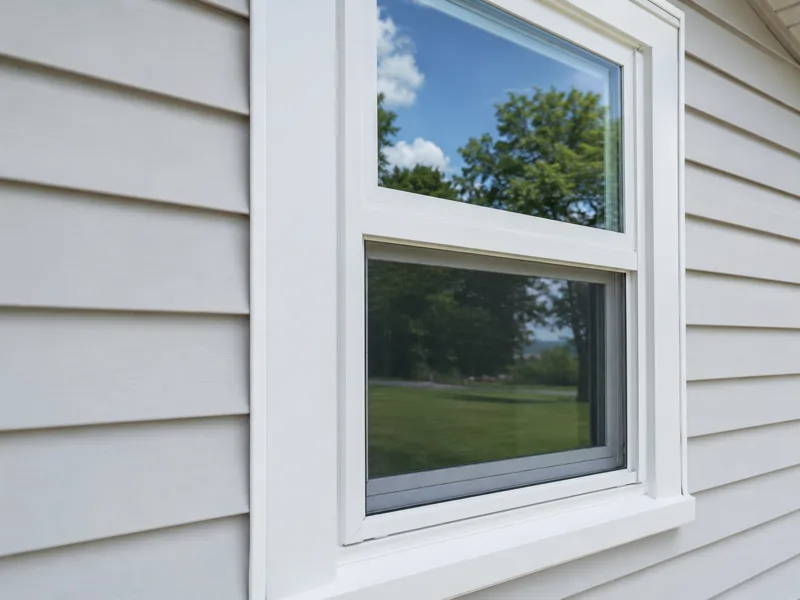 Close-up of a precisely installed vinyl replacement window on a Pennsylvania home by TC Backer Construction